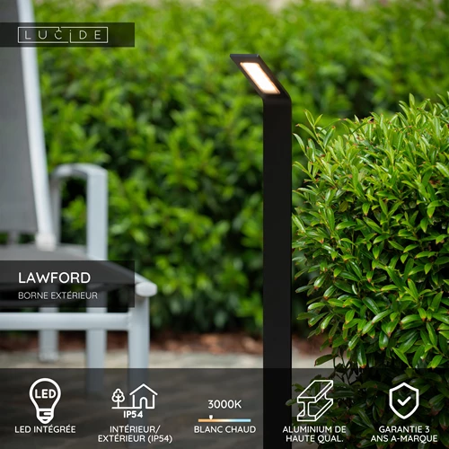 Lucide LAWFORD - Borne extérieur - LED - 1x6W 3000K - IP54 - Noir - USP